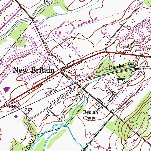 Topographic Map of Borough of New Britain, PA