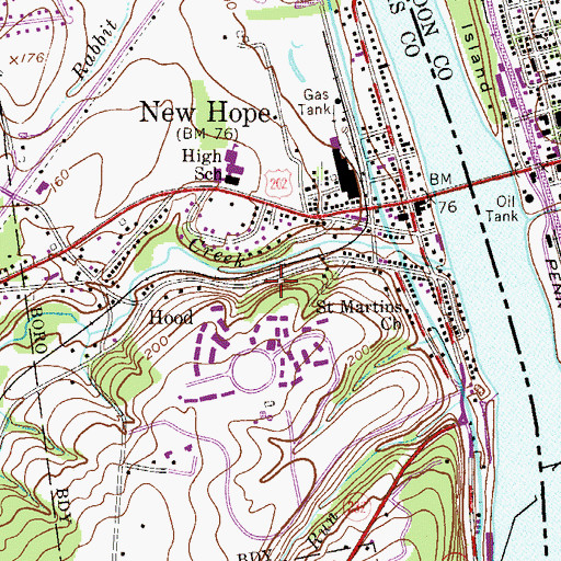 Topographic Map of Borough of New Hope, PA