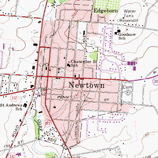 Topographic Map of Borough of Newtown, PA