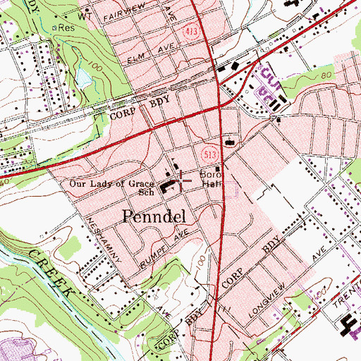 Topographic Map of Borough of Penndel, PA