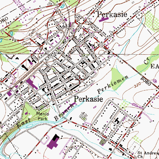Topographic Map of Borough of Perkasie, PA