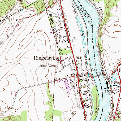 Topographic Map of Borough of Riegelsville, PA