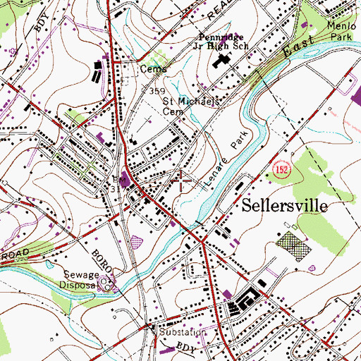 Topographic Map of Borough of Sellersville, PA