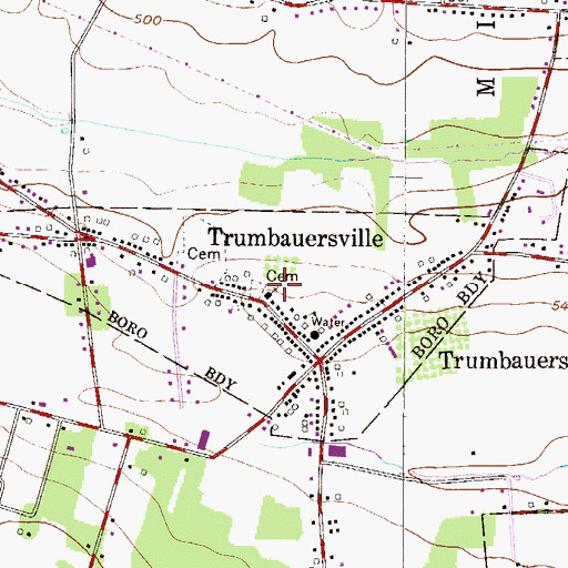 Topographic Map of Borough of Trumbauersville, PA