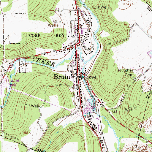 Topographic Map of Borough of Bruin, PA