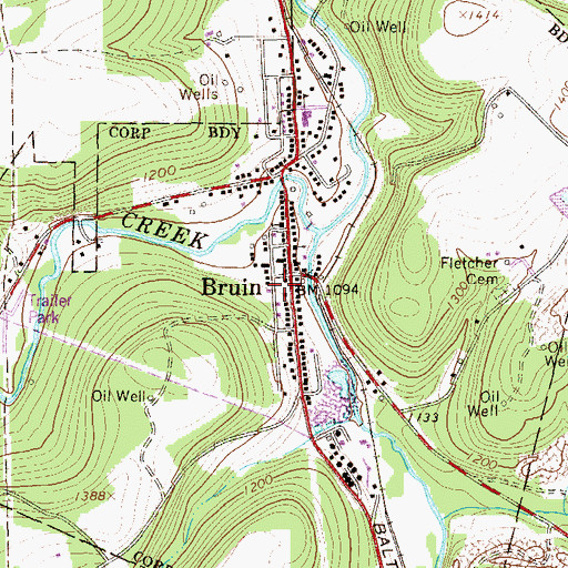 Topographic Map of Borough of Bruin, PA