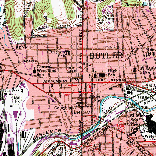 Topographic Map of City of Butler, PA