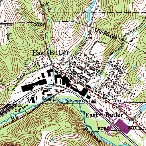 Topographic Map of Borough of East Butler, PA