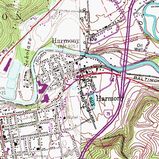 Topographic Map of Borough of Harmony, PA