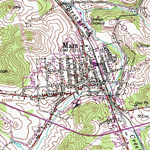 Topographic Map of Borough of Mars, PA