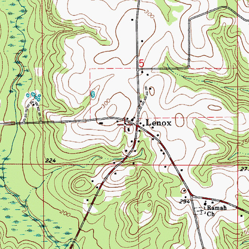 Topographic Map of Lenox, AL