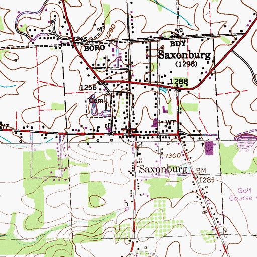 Topographic Map of Borough of Saxonburg, PA