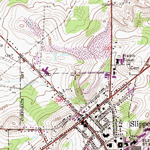 Topographic Map of Borough of Slippery Rock, PA