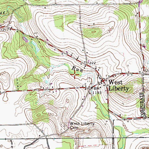 Topographic Map of Borough of West Liberty, PA