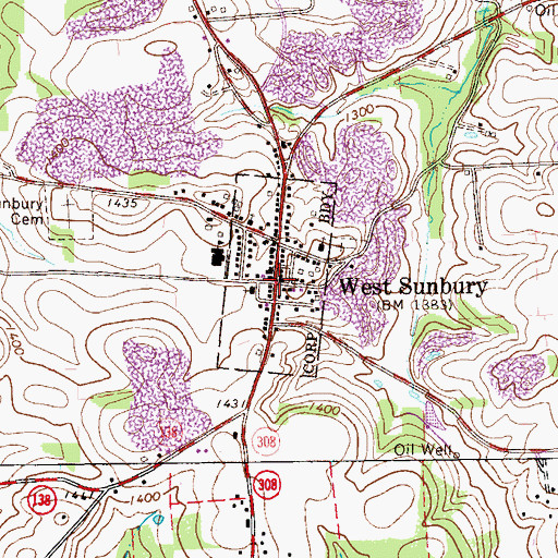 Topographic Map of Borough of West Sunbury, PA