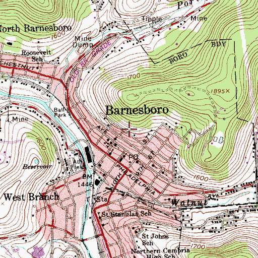 Topographic Map of Borough of Barnesboro (historical), PA