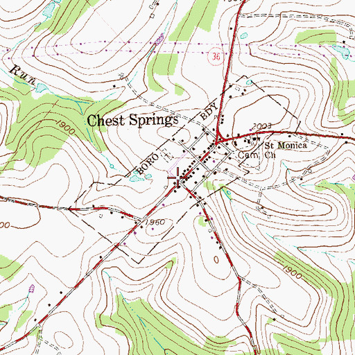 Topographic Map of Borough of Chest Springs, PA