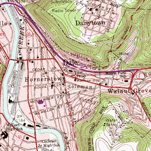 Topographic Map of Borough of Dale, PA
