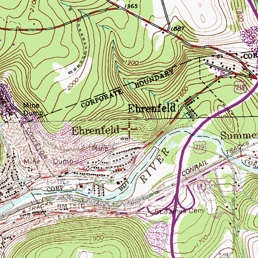 Topographic Map of Borough of Ehrenfeld, PA