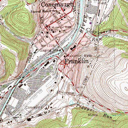 Topographic Map of Borough of Franklin, PA