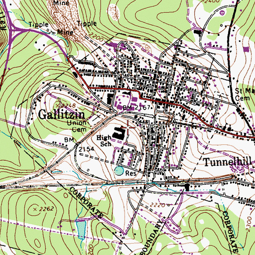 Topographic Map of Borough of Gallitzin, PA