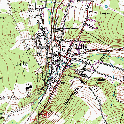 Topographic Map of Borough of Lilly, PA