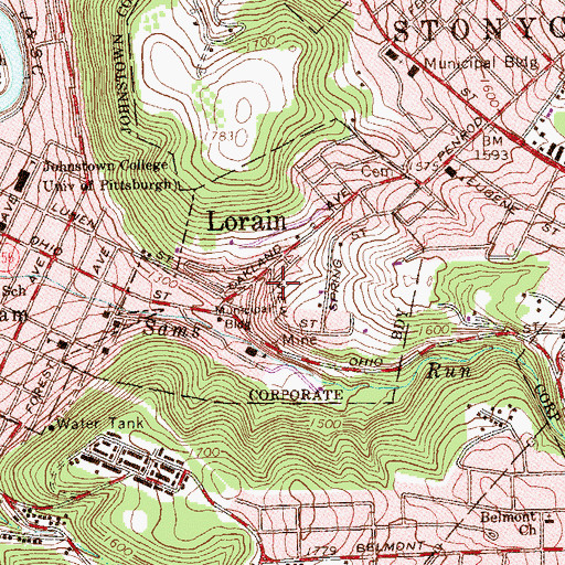 Topographic Map of Borough of Lorain, PA