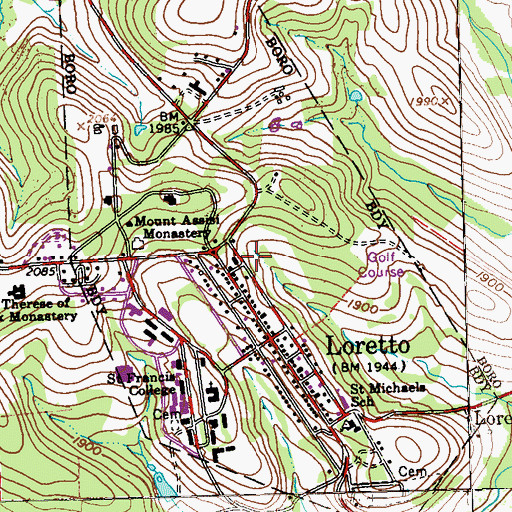 Topographic Map of Borough of Loretto, PA