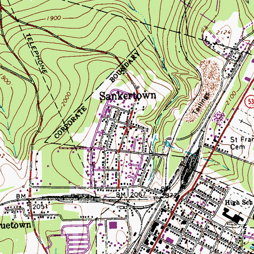 Topographic Map of Borough of Sankertown, PA