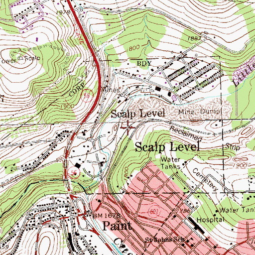Topographic Map of Borough of Scalp Level, PA