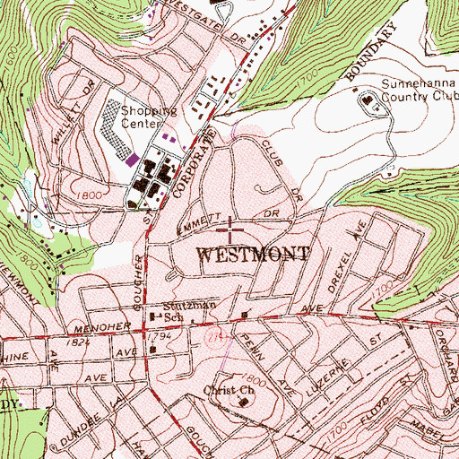 Topographic Map of Borough of Westmont, PA