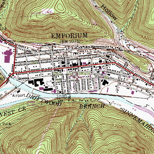 Topographic Map of Borough of Emporium, PA