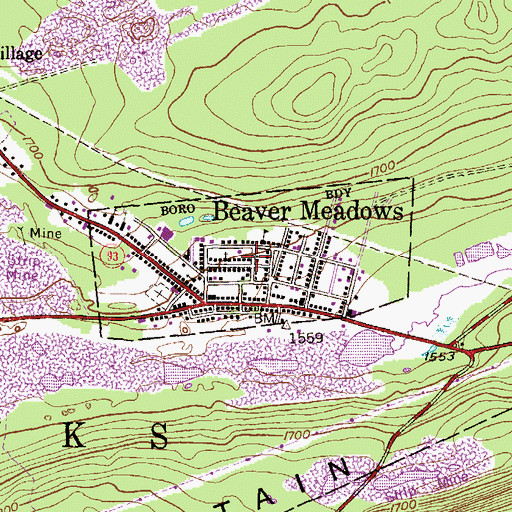 Topographic Map of Borough of Beaver Meadows, PA