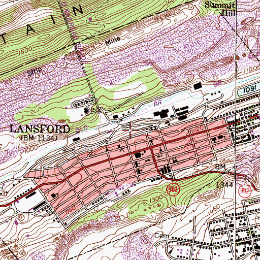Topographic Map of Borough of Lansford, PA
