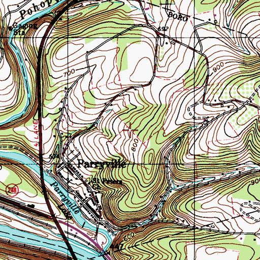 Topographic Map of Borough of Parryville, PA