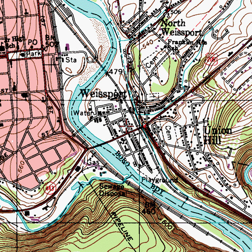Topographic Map of Borough of Weissport, PA