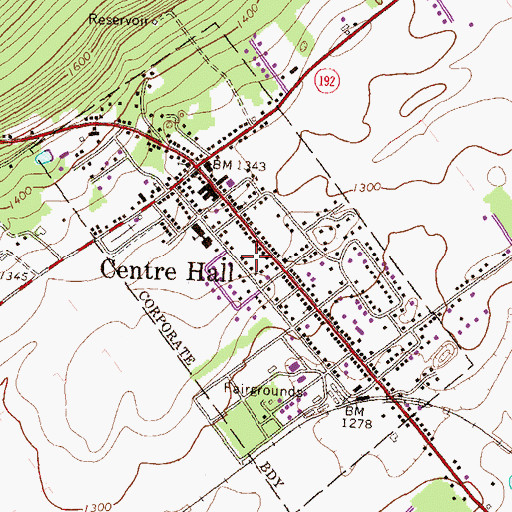 Topographic Map of Borough of Centre Hall, PA