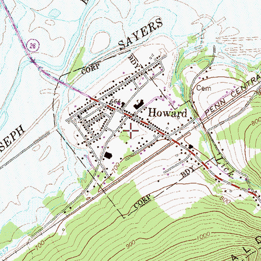 Topographic Map of Borough of Howard, PA