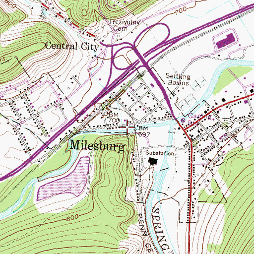 Topographic Map of Borough of Milesburg, PA