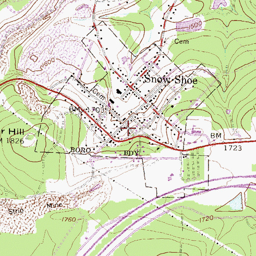 Topographic Map of Borough of Snow Shoe, PA