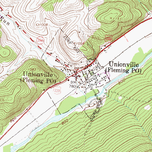 Topographic Map of Borough of Unionville, PA