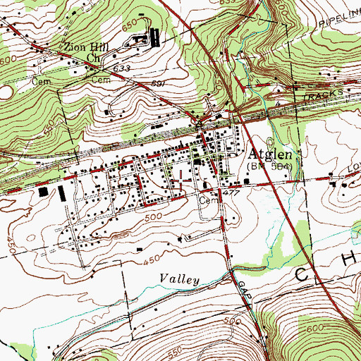 Topographic Map of Borough of Atglen, PA