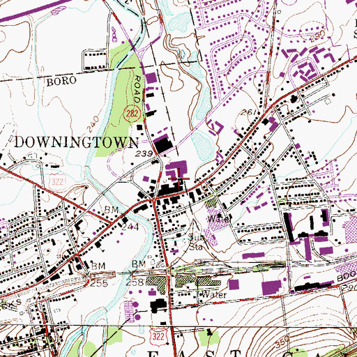 Topographic Map of Borough of Downingtown, PA
