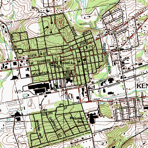 Topographic Map of Borough of Kennett Square, PA