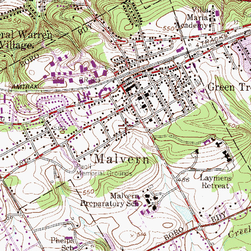 Topographic Map of Borough of Malvern, PA