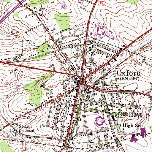 Topographic Map of Borough of Oxford, PA