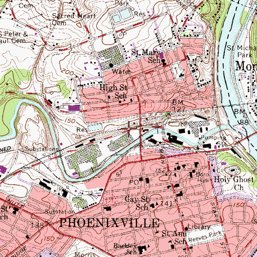Topographic Map of Borough of Phoenixville, PA