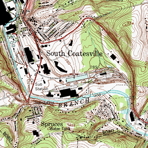 Topographic Map of Borough of South Coatesville, PA