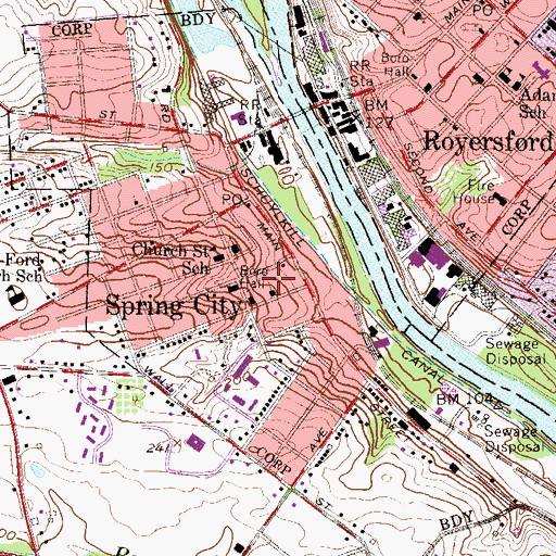 Topographic Map of Borough of Spring City, PA