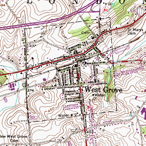 Topographic Map of Borough of West Grove, PA